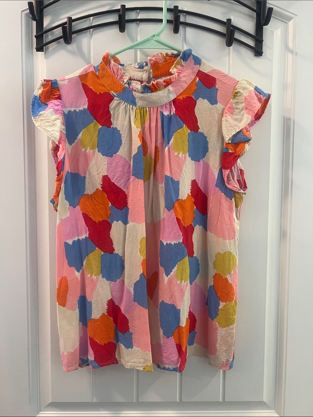 THML Pink Multicolor Abstract Dot Ruffle Sleeve Top